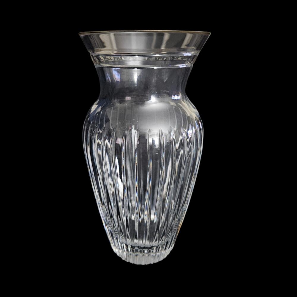 Waterford Marquis Crystal Vase Gold Rim Vertical Cut Ireland